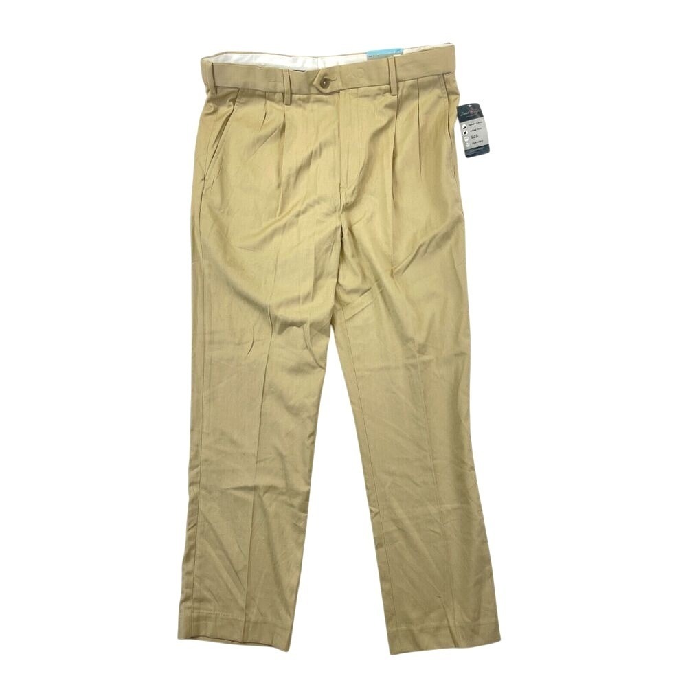 David Taylor Classic Fit Pleated Performance Stretch Pants Mens 34x29 Beige NWT